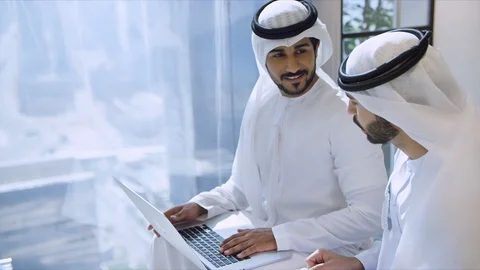Arab businessmen working in the office. Stock Footage