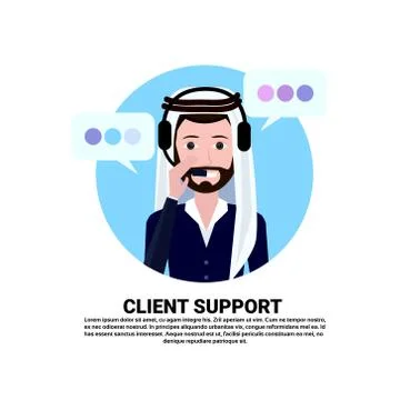 Arab call center headset agent man client support online operator, muslim Illustrazione stock