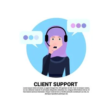 Arab call center headset agent woman client support online operator, muslim Illustrazione stock