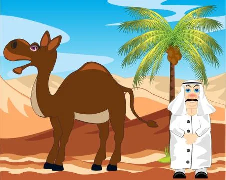 Arab with camel in desert Stock Illustration