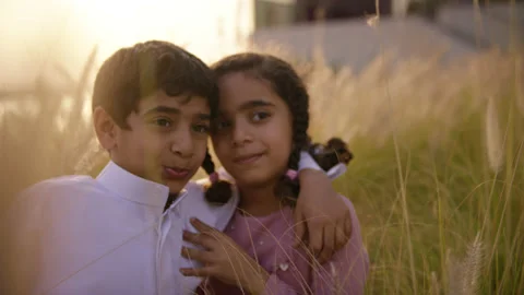 Arab children playing in the field. Stock Footage 161839581