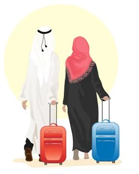 Arab couple with suitcase Stock Illustration