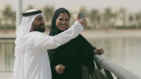 Arab couple taking a selfie. Stock Footage 158308107