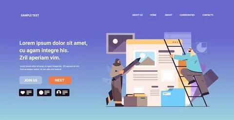 Arab developers couple creating website ui interface web application development Stock Illustration