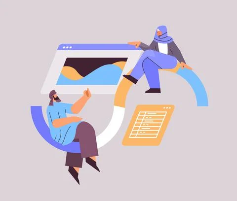 Arab developers creating website ui interface web application development Stock Illustration