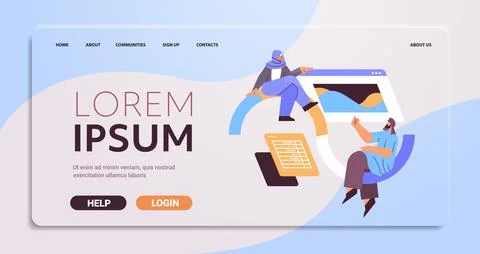 Arab developers creating website ui interface web application development Stock Illustration