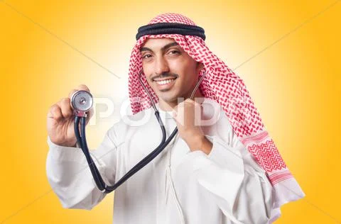 Arab doctor with stethoscope on white Stock Photos