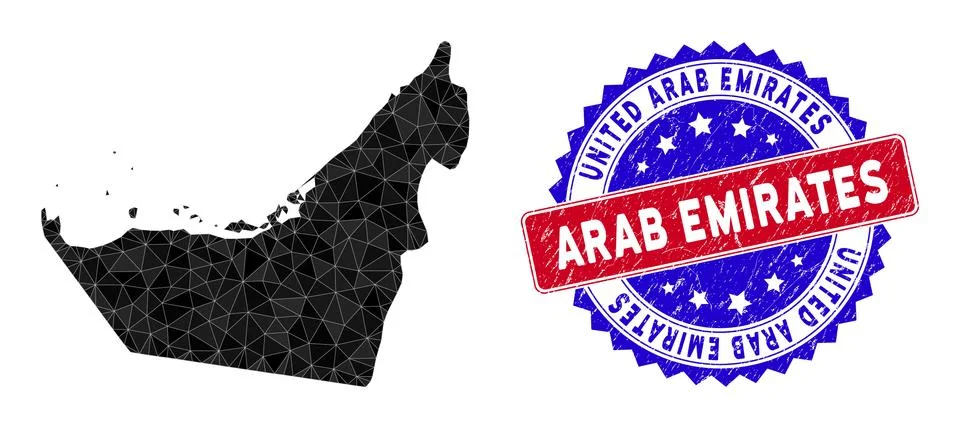 Arab Emirates Map Triangle Mesh and Scratched Bicolor Seal イラスト素材