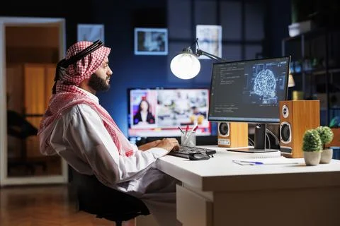 Arab Engineer Ensuring Data Security Stock Photos