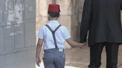 Arab father &amp; son 03 Stock Footage 157638405