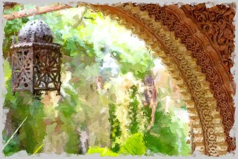 Arab garden background Stock Illustration