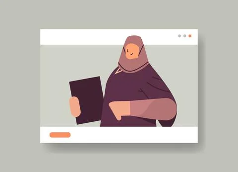 Arab graduated student in web browser window female graduate celebrating Stock Illustration
