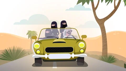 An Arab guy. Many wives. Journey. Desert. Color background. Video stock 240770522