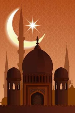 Arab islamic architecture. Mosque moonlit night Stock Illustration