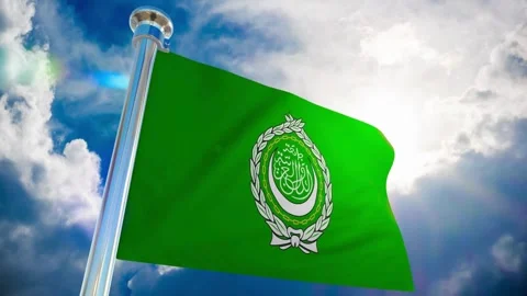 Arab League Flag Waving in the Wind Against a Blue Sky Stock Footage 301549158