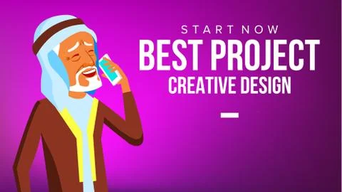Arab Man Banner Vector. Young Saudi Arabic Man. Middle Eastern. For Presentation Stock Illustration