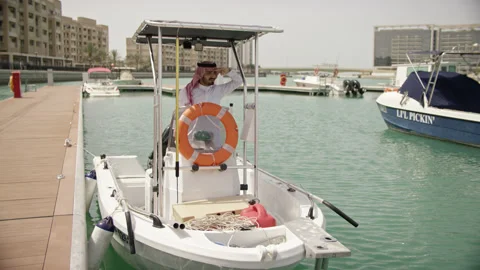 Arab man on a boat. Stock Footage 155226674