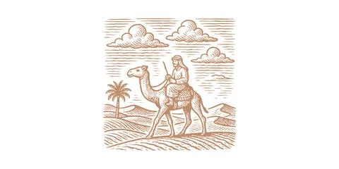 Arab Man Camel Desert Vector – Illustration Drawing Stock Illustration