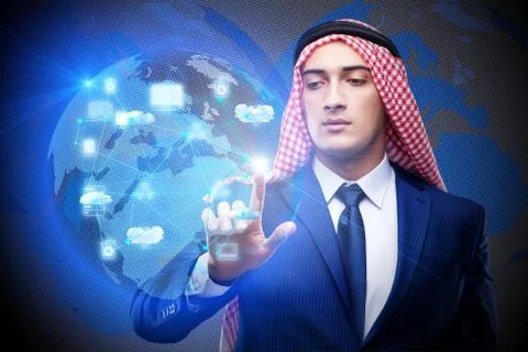 Arab man in cloud computing concept 스톡 사진