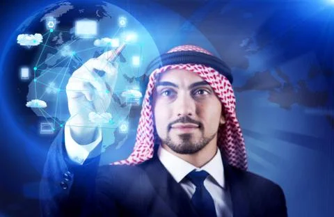 Arab man in cloud computing concept 스톡 사진