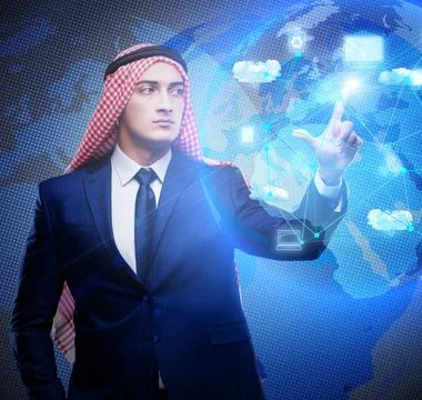 Arab man in cloud computing concept 스톡 사진