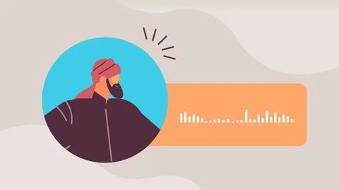 Arab man communicate in instant messengers by voice messages audio chat Stock Illustration