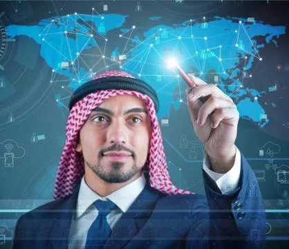 Arab man in data mining concept Stock Photos