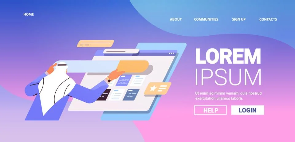 Arab man developer creating website ui interface web application development Stock Illustration