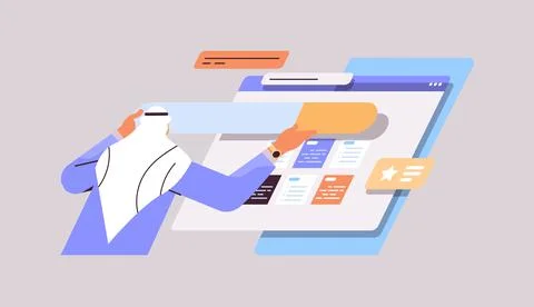 Arab man developer creating website ui interface web application development Illustrazione stock