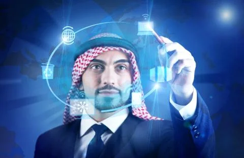 Arab man in global computing concept Stock Photos