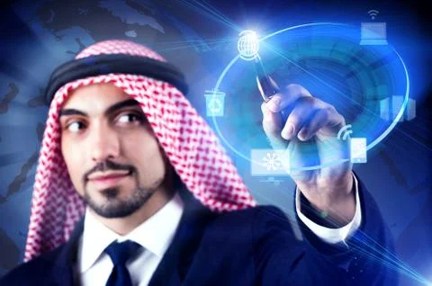 Arab man in global computing concept 库存照片
