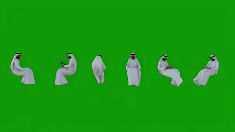 Arab man on green screen sitting reading a book in six different views Video stock 204860273