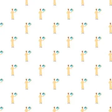 Arab man holding globe pattern seamless background Stock Illustration