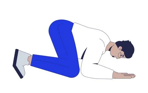 Arab man kneeling in humble bow 2D cartoon character Stock Illustration