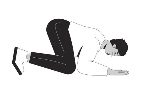 Arab man kneeling in humble bow 2D line character Stock Illustration
