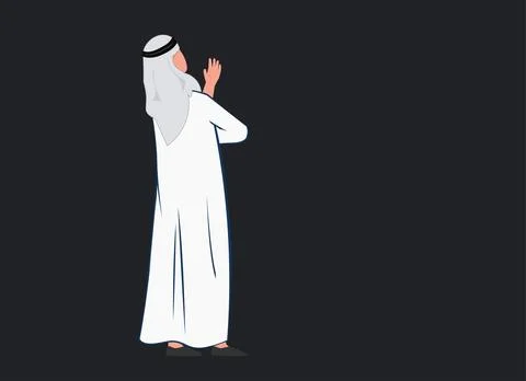 Arab man looking up, guy with toab and shumakh standing and thinking Stock Illustration