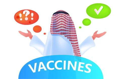 Arab man making decision thinking about covid-19 vaccination concept portrait Stock Illustration