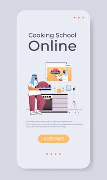 Arab man preparing turkey and watching video tutorial with chef in web browser Illustrazione stock