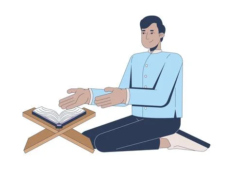 Arab man reciting Quran 2D cartoon character Stock Illustration