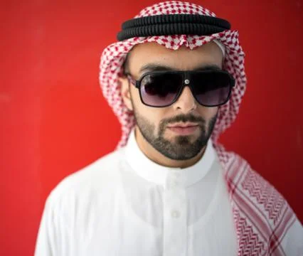 Arab man on red background Stock Photos