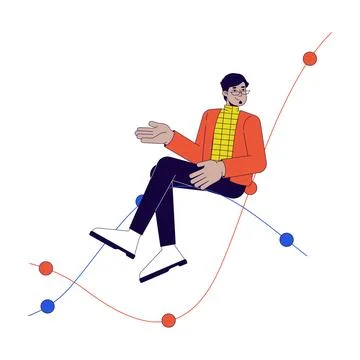 Arab man sitting on chart waves 2D linear cartoon character 스톡 일러스트