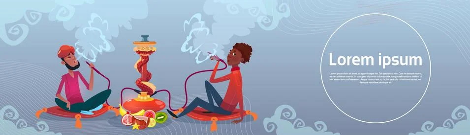 Arab Man Smoking Hookah Pipe Sitting On Floor Stock Illustration