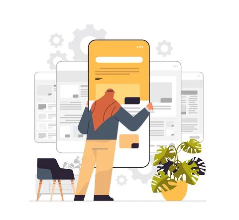 Arab man technician working on smartphone repairing mobile application setting Stock Illustration
