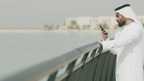 Arab man texting on the mobile. Stock Footage 151836083