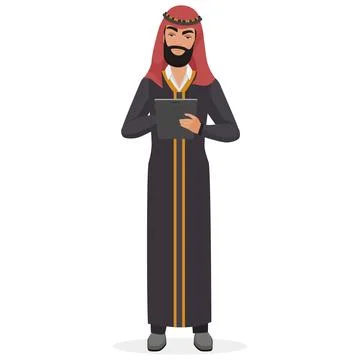 Arab man using tablet gadget Stock Illustration
