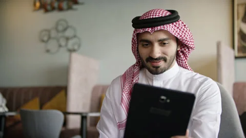 Arab man on a video call. Stock Footage 152032942