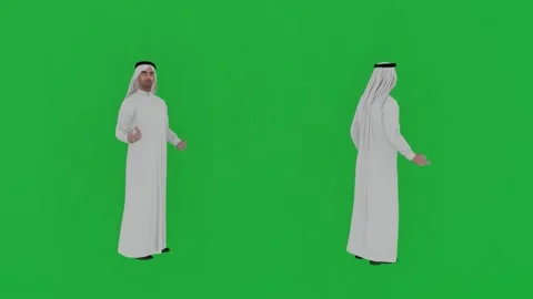 Arab man walking back and forth realistic 3D people rendering isolated green sc Vidéo 172396325
