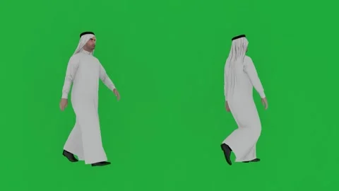  Arab man walking back and forth realistic 3D people rendering isolated green sc Vidéo 172396419