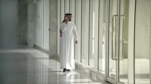 Arab man walking down the corridor. Stock Footage 151468149