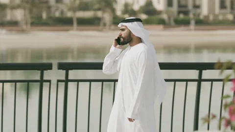 Arab man walking with his mobile. Stock Footage 151835639